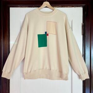 Thinking Mu Cream Abstract Shapes “Jimena” Crewneck Sweatshirt- XL, Slow Fashion